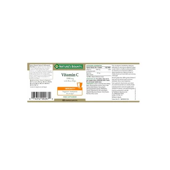 Nature's Bounty Vitamin C 1000mg With Rose Hips Caplets 60 Caplets