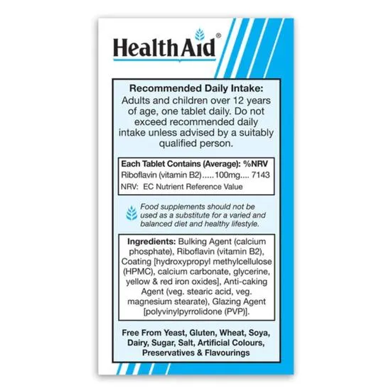 Health Aid Vitamin B2 100mg Prolonged Release Tablets 60 Tablets