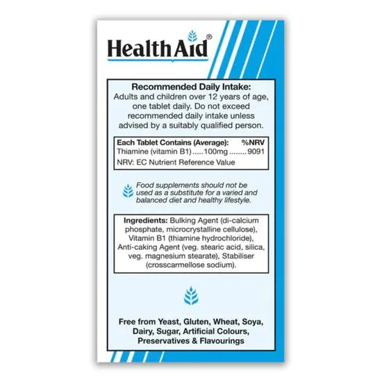 Health Aid Vitamin B1 100mg Prolonged Release Tablets 90 Tablets