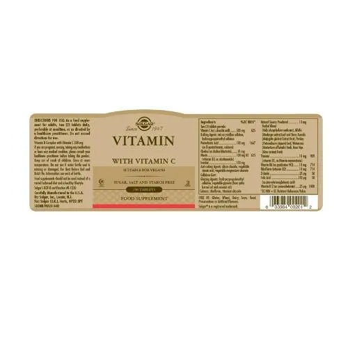 Solgar Vitamin B-Complex With Vitamin C Tablets 100 Tablets