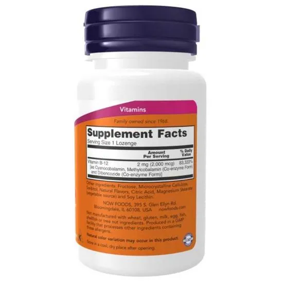 NOW Foods Vitamin B-12 2000mcg Lozenges 100 Lozenges