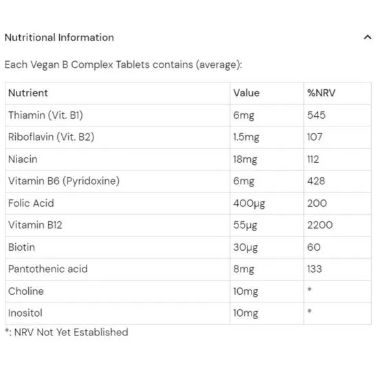 Health Aid Vegan B Complex Tablets 60 Tablets