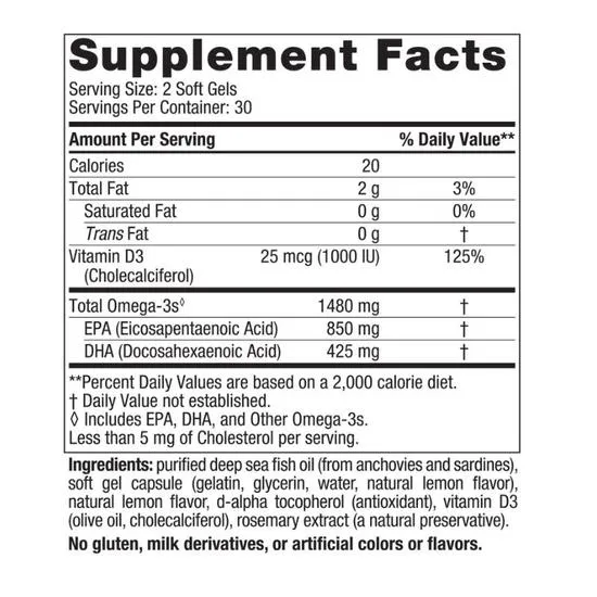 Nordic Naturals Ultimate Omega Xtra 1480mg Lemon Softgels 60 Softgels