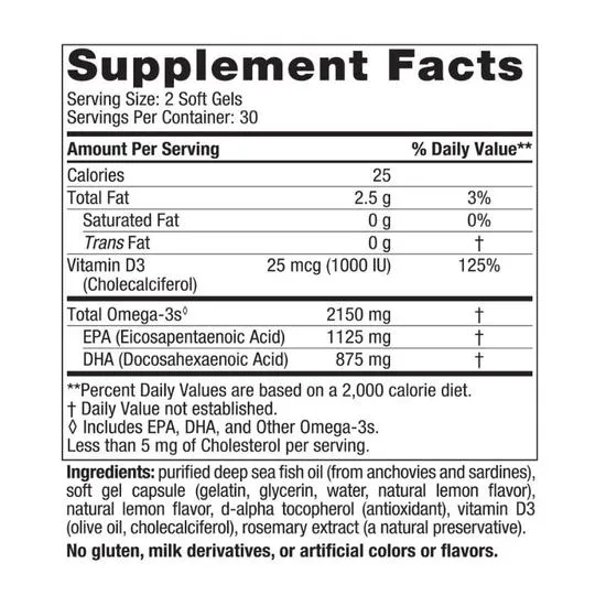 Nordic Naturals Ultimate Omega 2x With Vitamin D3 2150mg Lemon Softgels 60 Softgels