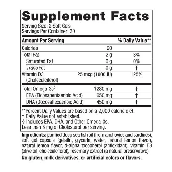 Nordic Naturals Ultimate Omega-D3 1280mg Lemon Softgels 60 Softgels