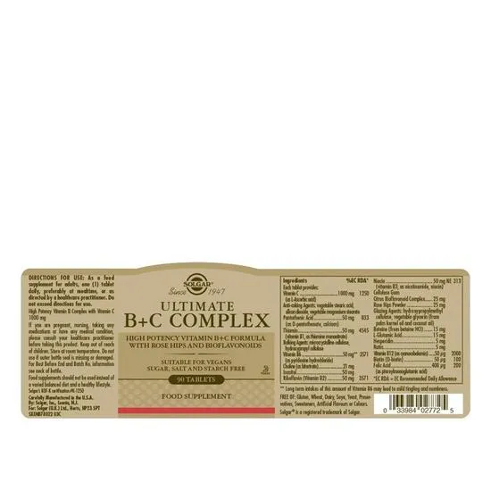 Solgar Ultimate B+C Complex Tablets 30 Tablets