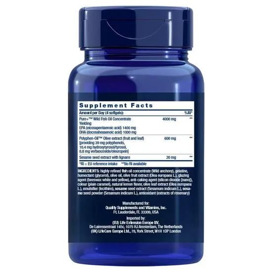 Life Extension Super Omega-3 EPA/DHA With Sesame Lignans & Olive Extract Softgels 60 Softgels