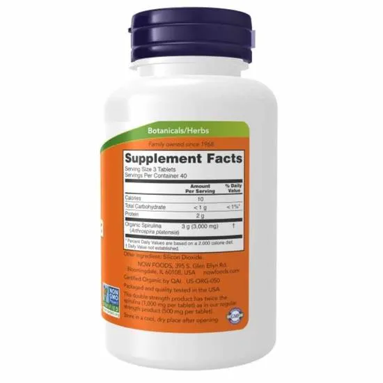 NOW Foods Spirulina Organic 1000mg Tablets 120 Tablets