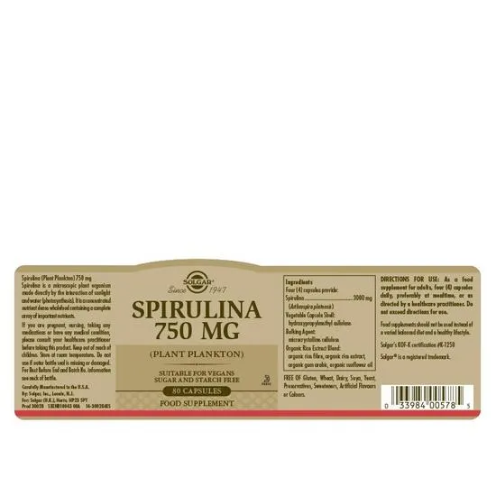 Solgar Spirulina 750mg Capsules 80 Capsules