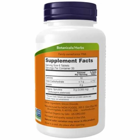 NOW Foods Spirulina Organic 500mg Tablets 100 Tablets