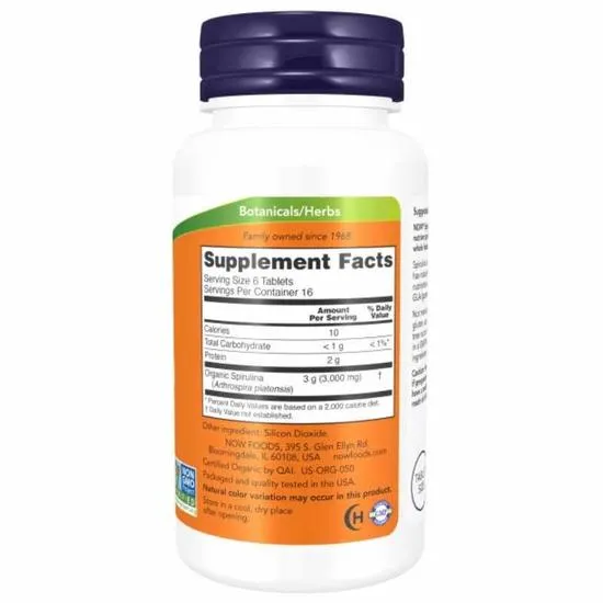 NOW Foods Spirulina Organic 500mg Tablets 100 Tablets