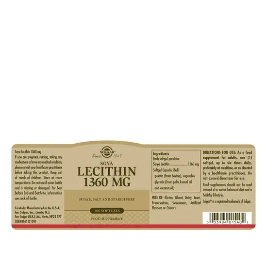 Solgar Soya Lecithin 1360mg Softgels 100 Softgels