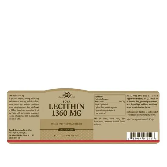 Solgar Soya Lecithin 1360mg Softgels 100 Softgels