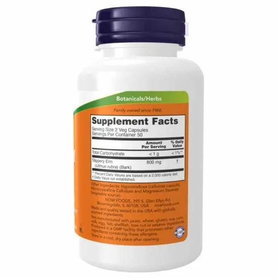 NOW Foods Slippery Elm 400mg Capsules 100 Capsules