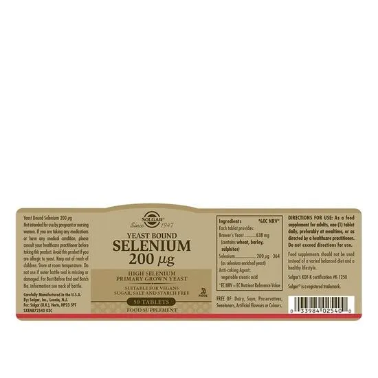 Solgar Selenium 200ug Yeast Bound Tablets 50 Tablets