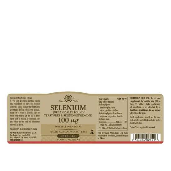 Solgar Selenium 100ug Yeast Free Tablets 100 Tablets