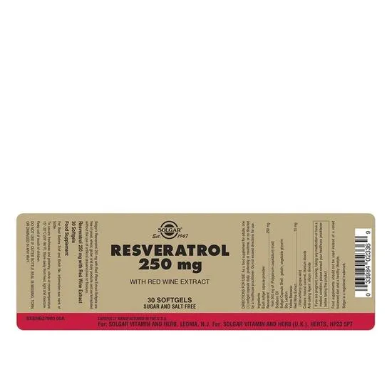 Solgar Resveratrol 250mg Softgels 30 Softgels