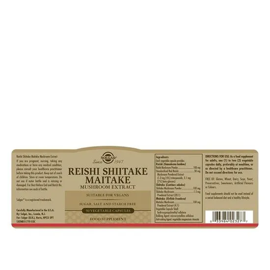 Solgar Reishi Shiitake Maitake Mushroom Extract Vegicaps 50 Vegicaps