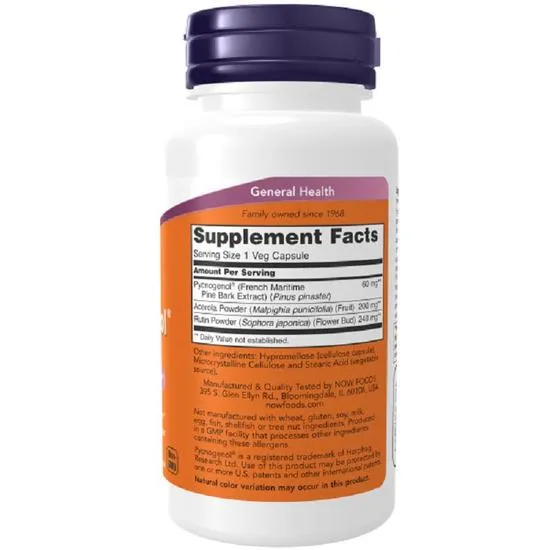 NOW Foods Pycnogenol With Acerola & Rutin Powder 60mg Capsules 50 Capsules