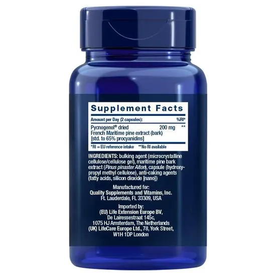 Life Extension Pycnogenol French Maritime Pine Bark Extract 100mg Vegicaps 60 Vegicaps