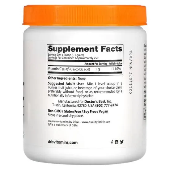 Doctor's Best Pure Vitamin C Powder With Quali-C 250g