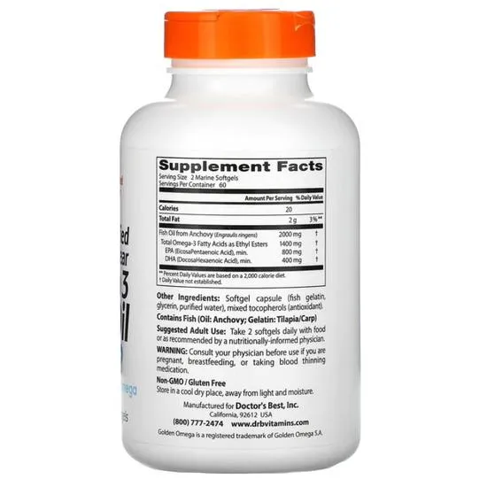 Doctor's Best Purified & Clear Omega 3 Fish Oil 1000mg Marine Softgels 120 Softgels