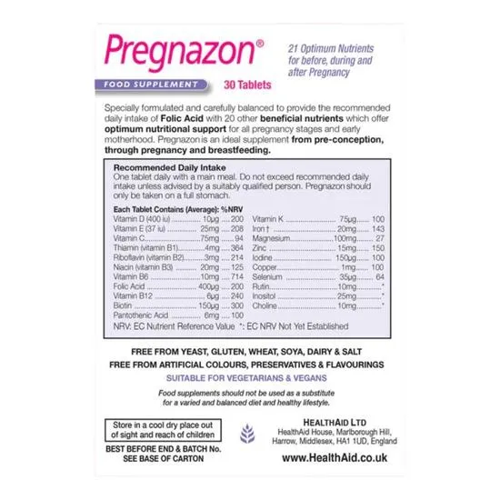 Health Aid Pregnazon Capsules 30 Capsules