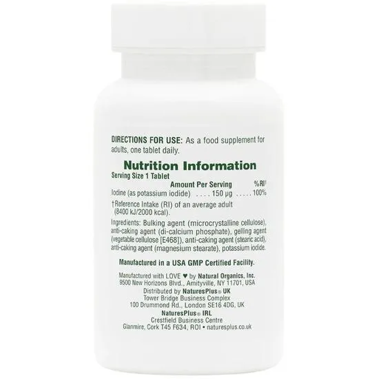 Nature's Plus Potassium Iodide 150mcg Iodine Tablets 100 Tablets