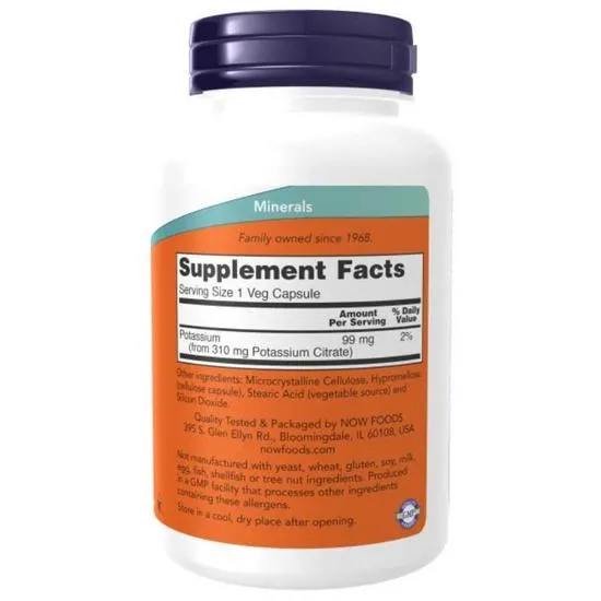 NOW Foods Potassium Citrate 99mg Capsules 180 Capsules