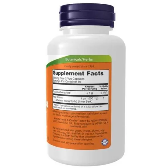 NOW Foods Pau D'Arco 500mg Capsules 100 Capsules