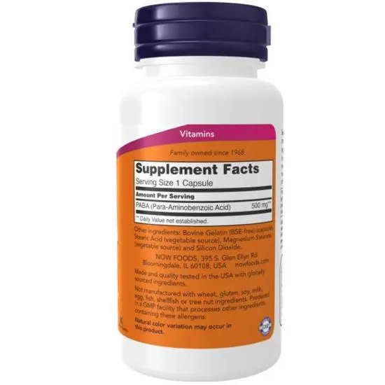 NOW Foods PABA 500mg Capsules 100 Capsules