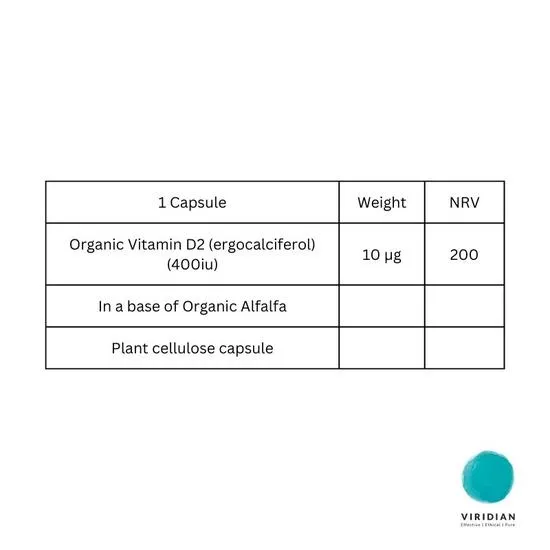 Viridian Organic Vitamin D2 Vegan 400iu Veg Capsules 60 Capsules