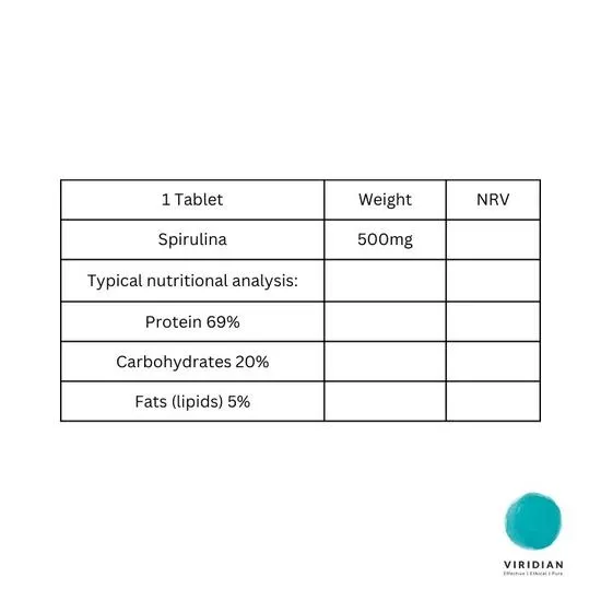 Viridian Organic Spirulina 500mg Tablets 60 Tablets