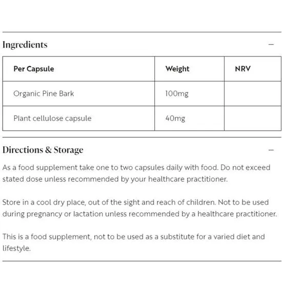 Viridian Organic High Potency Pine Bark Extract 100mg Capsules 30 Capsules