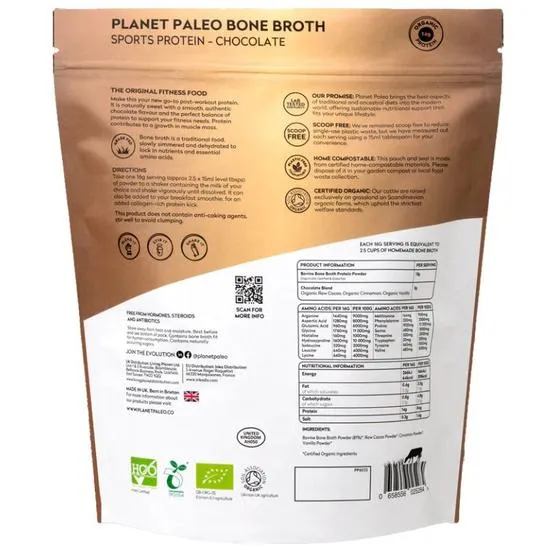 Planet Paleo Organic Bone Broth Sports Protein Chocolate 240g