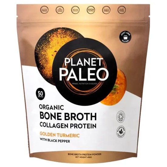 Planet Paleo Organic Bone Broth Collagen Protein Golden Turmeric 225g