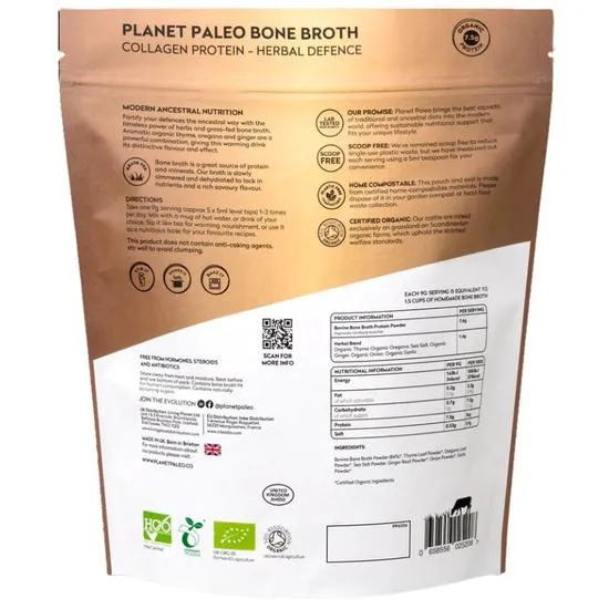 Planet Paleo Organic Bone Broth Collagen Protein Herbal Defence 225g
