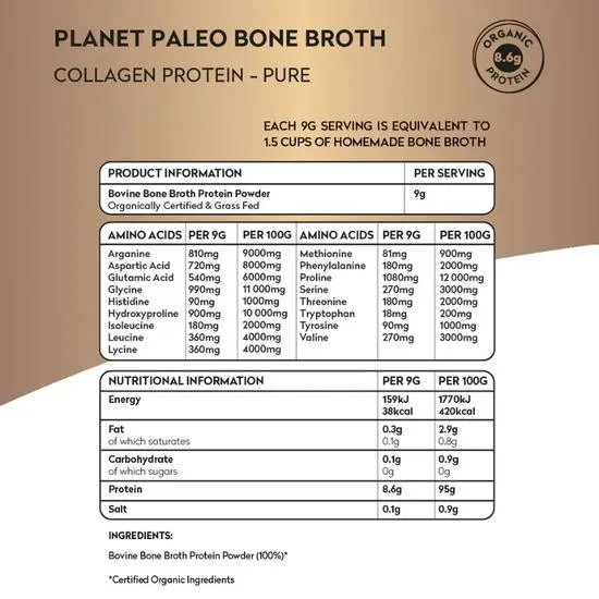 Planet Paleo Organic Bone Broth Collagen Protein Pure 225g
