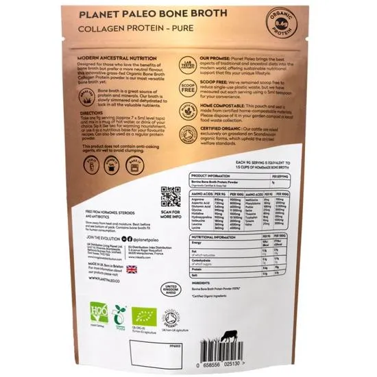 Planet Paleo Organic Bone Broth Collagen Protein Pure 225g
