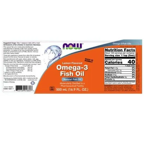 NOW Foods Omega-3 Fish Oil Liquid Lemon 500ml