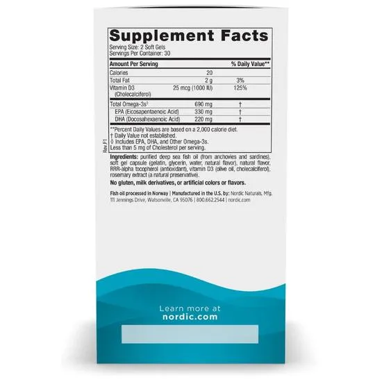 Nordic Naturals Omega-3d 690mg Lemon Softgels 60 Softgels