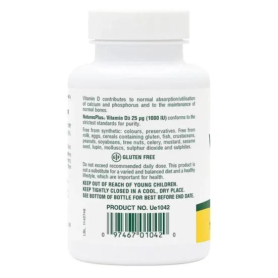 Nature's Plus Vitamin D3 1000iu Softgels 180 Soft Gels