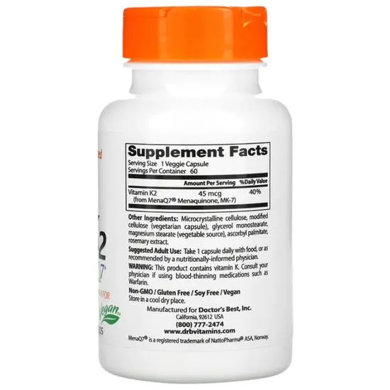 Doctor's Best Natural Vitamin K2 MK7 With MenaQ7 45mcg Vegicaps 180 Vegicaps