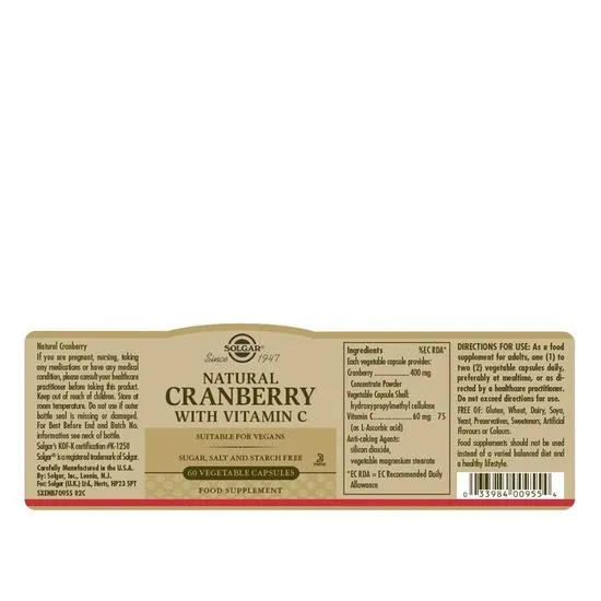 Solgar Natural Cranberry With Vitamin C Vegicaps 60 Vegicaps