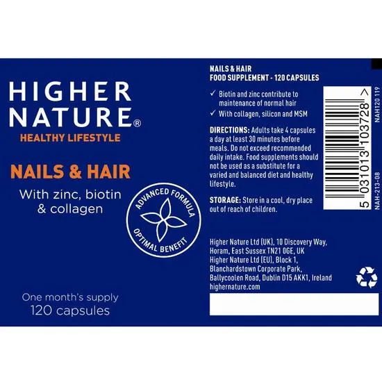 Higher Nature Nails & Hair Vegetable Capsules 120 Capsules