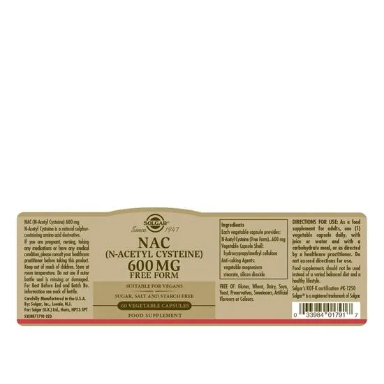 Solgar NAC N-Acetyl-L-Cysteine 600mg Vegicaps 60 Vegicaps