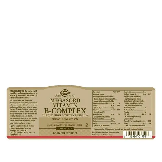 Solgar Megasorb Vitamin B-Complex Tablets 50 Tablets
