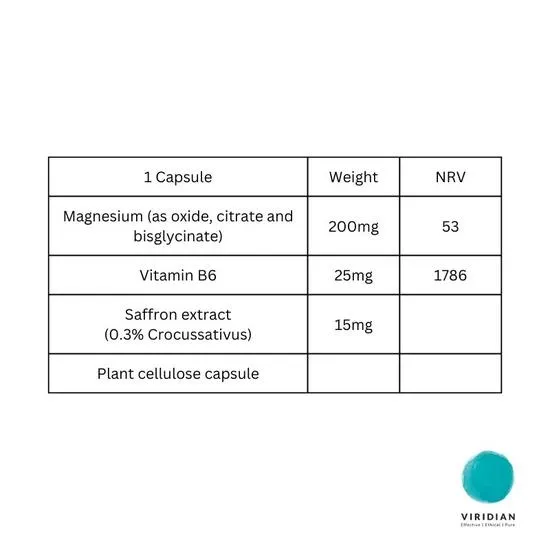 Viridian Magnesium, B6 & Saffron Veg Capsules 60 Capsules