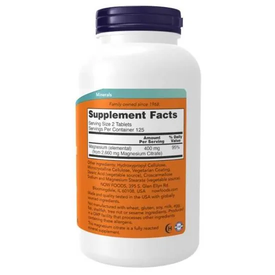 NOW Foods Magnesium Citrate 200mg Tablets 100 Tablets