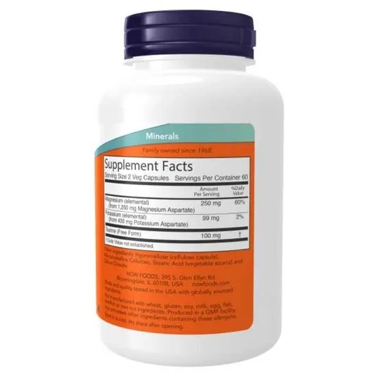 NOW Foods Magnesium & Potassium Aspartate With Taurine Capsules 120 Capsules